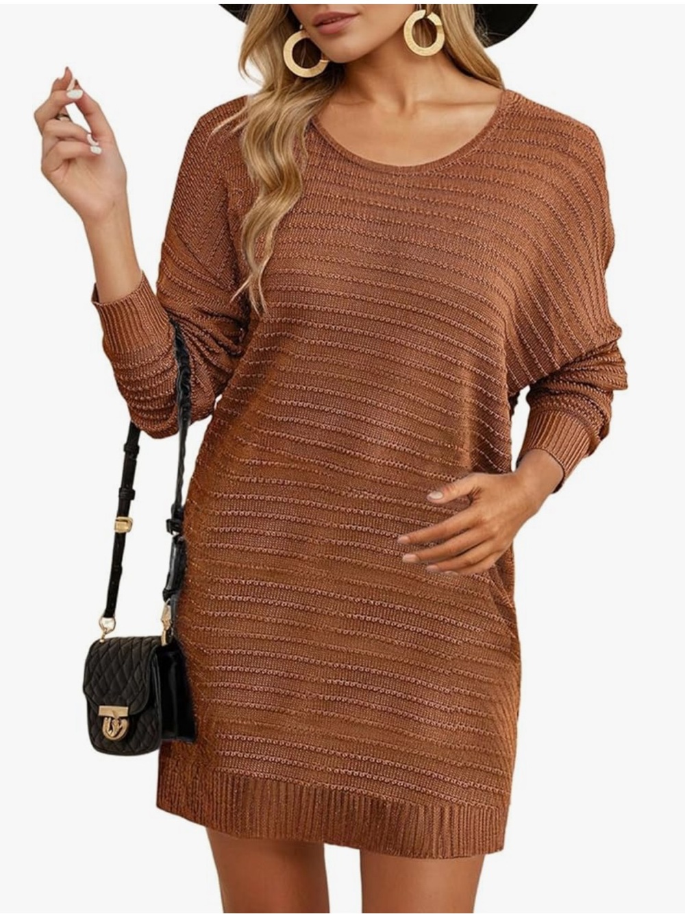 Dokotoo NWT Rust Brown Knit Sweater Dress Tunic Size S Textured Long Sleeve